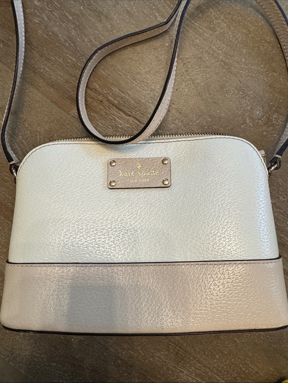 kate spade Two-Tone Cream and Light Tan Pebbled Leather Crossbody